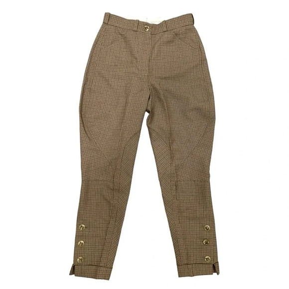 Hermes Jodhpur Houndstooth Riding Pants Wool Equestrian Ankle Buttons Barrel 42 - Picture 1 of 11